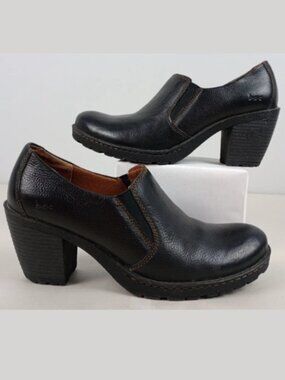 boc Born Concept Womens 8.5 Black Leather Slip On Block Heel Ankle Bootie Shoes